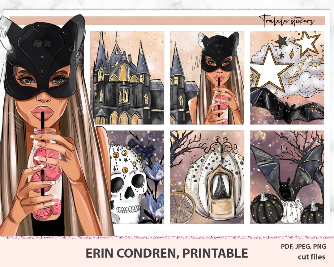 Erin Condren Halloween Printable Planner Stickers for Vertical Planner ...