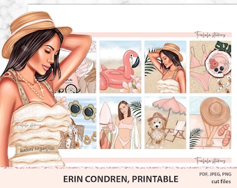 Erin Condren Semanal planificador kit de pegatinas, Pegatinas planificador imprimibles, Verano, Descarga digital, Planificador imprimibles Cricut Silhouette archivo