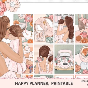 Autocollants imprimables fête des Mères, Happy planner vertical, mère hebdomadaire, Kit maman déco, Maman bébé enfants pack numérique, Cricut, SIlhouette
