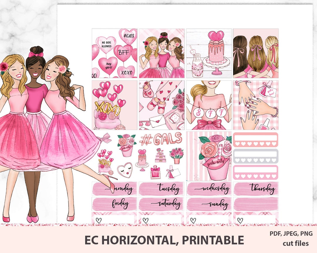 BFF Printable Horizontal Stickers, Valentines Day Erin Condren ...