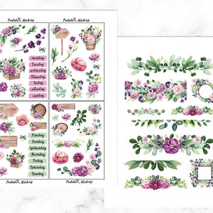 Floral printable planner stickers suitable for Erin Condren life planner vertical and horizontal, big/mini Happy planner, Silhouette Cricut image 2