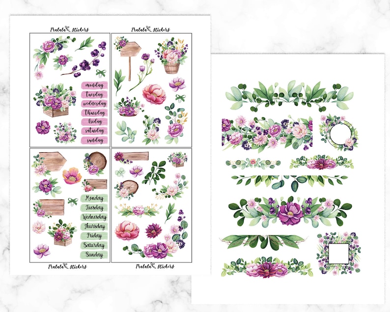 Floral printable planner stickers suitable for Erin Condren life planner vertical and horizontal, big/mini Happy planner, Silhouette Cricut image 2