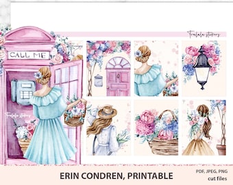 Erin Condren Planner Stickers Printable, Planner Stickers, Watercolor flowers, Digital Download, Planner printables Cricut Silhouette