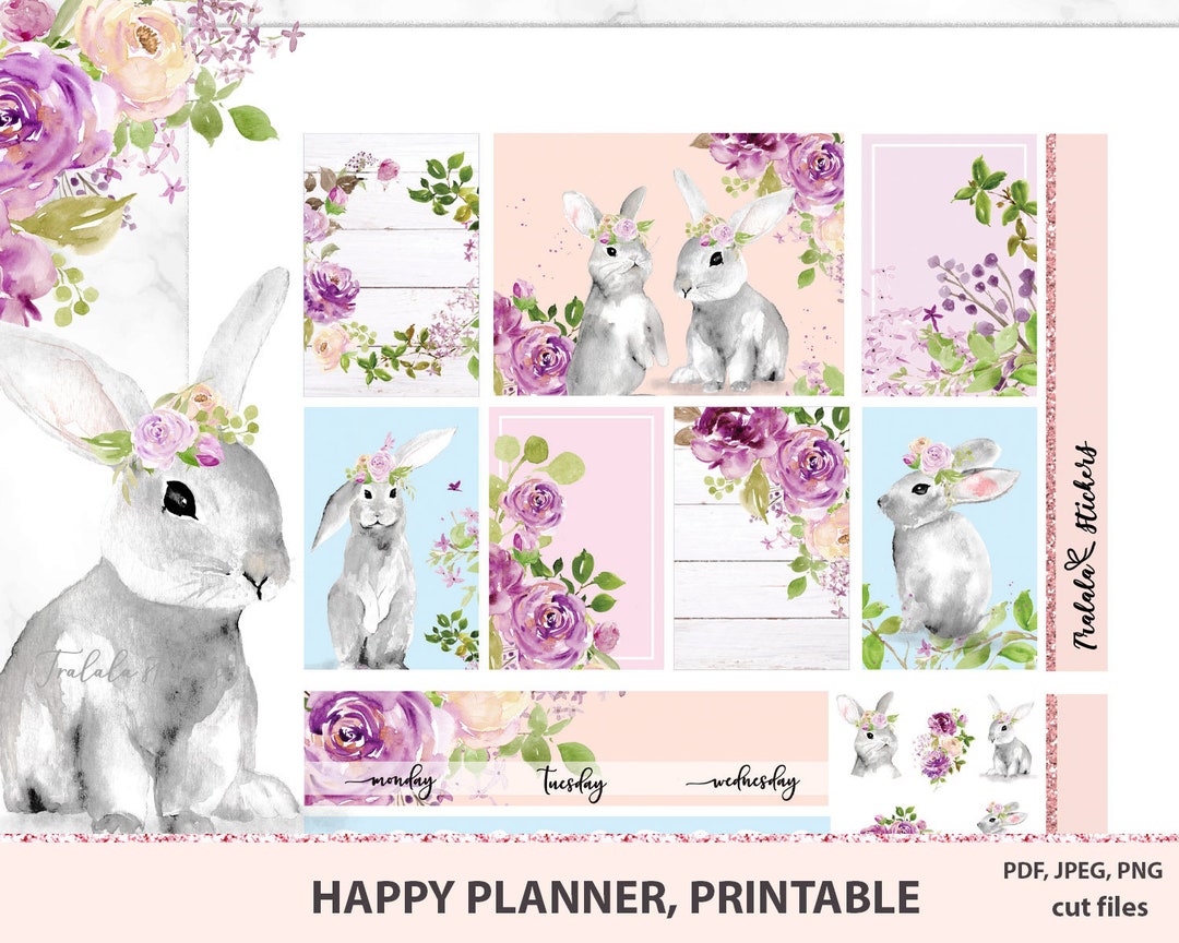 Spring Happy Planner Printable Stickers, Floral Sticker Kit, Easter ...