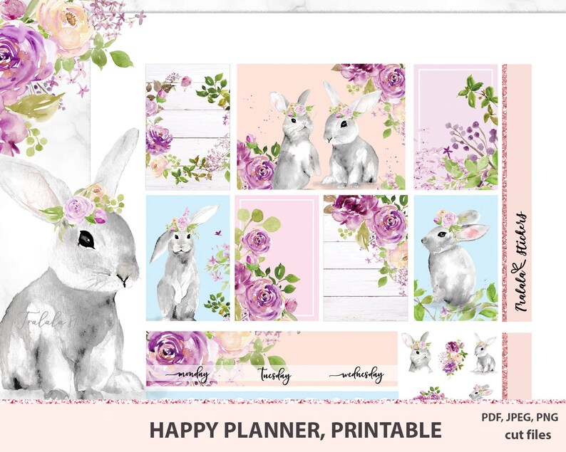 Spring Happy Planner Printable Stickers, Floral Sticker Kit, Easter ...