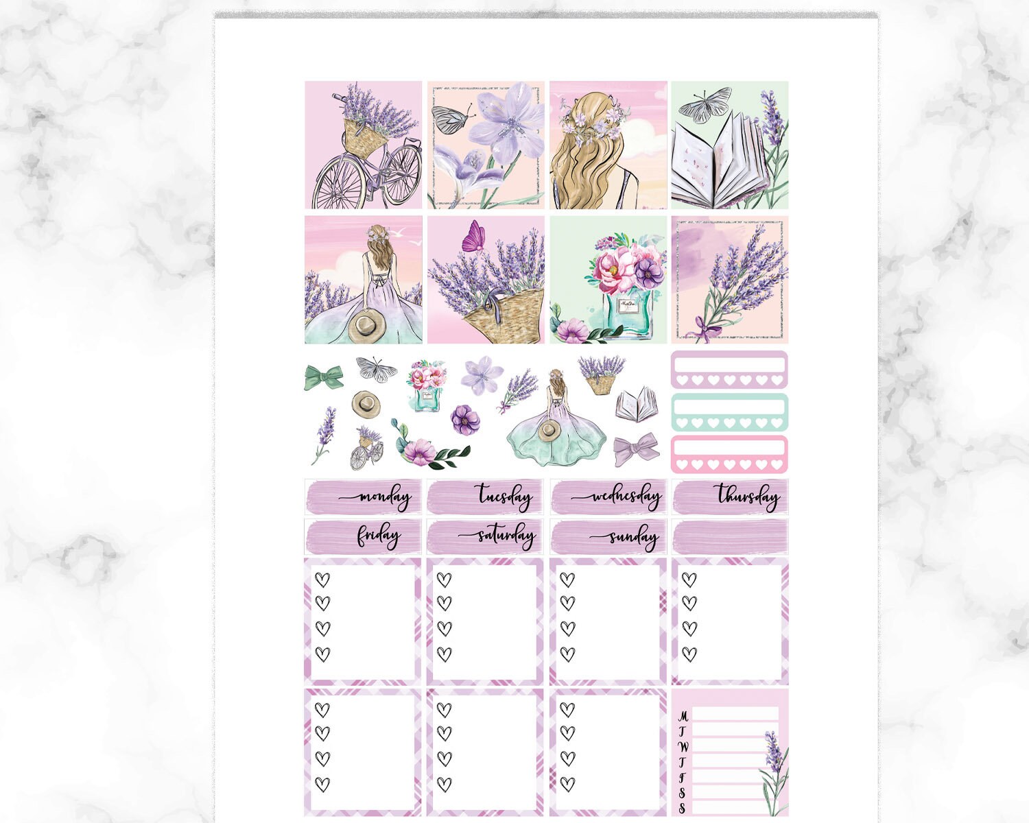 Lavender Fields Printable Horizontal Stickers, Erin Condren Horizontal ...