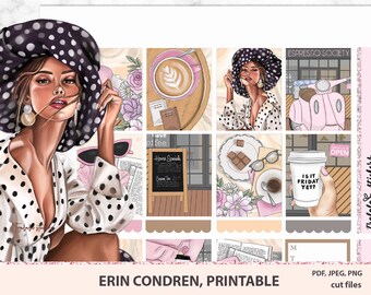 Pegatinas planificadora imprimibles, Espresso, Kit de café, Erin Condren Weekly planner sticker set, Instant Download, Agenda Deco Kit, imprimibles