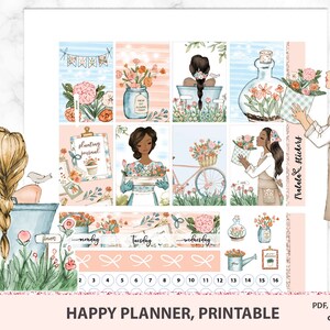 Plantas de jardinería imprimibles Planner pegatinas, planificador feliz planificador imprimibles, jardín, kit semanal floral, pegatina con flores, pegatinas DE bricolaje
