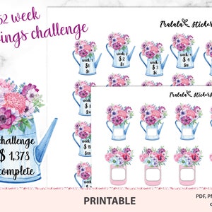 Savings Challenge Planner Stickers, Money Finance Debt, Floral kit, Budgeting Stickers, Cash Challenge, Weekly Saving Planner Stickers