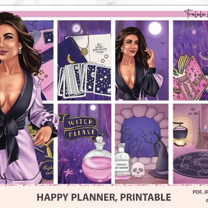 Halloween printable sticker kit, Magic Planner Stickers, Happy Planner Weekly Kit, Journal Deco Pack Celestial Set, Purple weekly spred