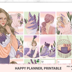 Lavender flowers Happy planner printable stickers, spring weekly kit, Vertical, Instant download, Mambi kit, Silhouette, Cricut