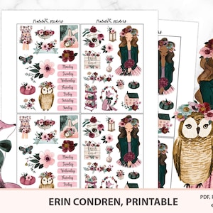 Hello Herbst Planner Sticker mit brunette und dunkler Haut, Herbst Thema Spread für Erin Condren petite, Filofax Sticker Pack