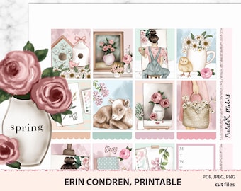 Printable Planner Stickers, Engels Farm , Floral Weekly Planner Sticker Kit, Functionele Sticker, Digitale Sticker, Silhouet, Cricut