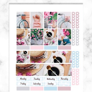 Erin Condren printable planner stickers with flowers, full photo kit for coffee lovers, vertical planner kit with Silhouette cut files image 2