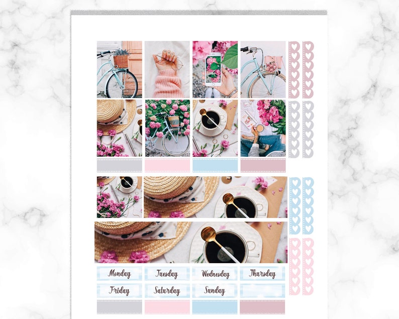 Erin Condren printable planner stickers with flowers, full photo kit for coffee lovers, vertical planner kit with Silhouette cut files image 2