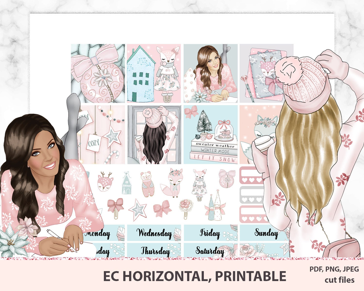 PINK CHRISTMAS Erin Condren Horizontal Planner Stickers Printable ...