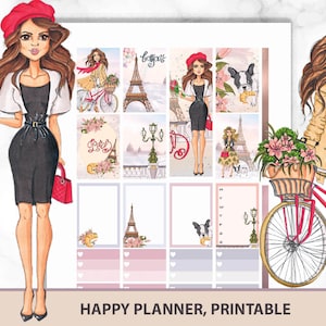 Kit de pegatinas imprimible de París para Happy Planner Classic, diseño semanal con la Torre Eiffel, Francia para planificar sus próximas vacaciones. Cortes de bricolaje