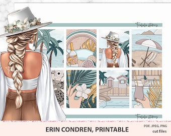 Erin Condren Lifeplanner Printable Planner Stickers, Glam SUmmer, Tropical set, Descarga digital, PNG PDF Cricut Silhouette