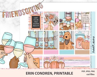 Thanksgiving Printable Planner Stickers, Friendsgiving, Erin Condren weekly kit, bullet journal sticker pack, Life planner deco, PDF, PNG
