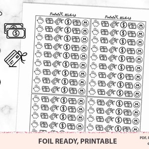 Autocollants imprimables sur salaire, icônes prêtes pour la feuille d&#39;argent à utiliser avec Erin Condren et Classic Happy planner, 2 dollars Tuesday Silhouette cut files