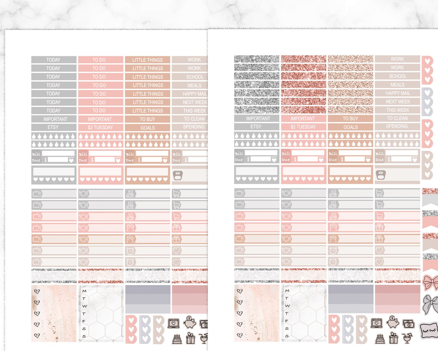 Pink Rose Gold and Marble Printable Stickers for Erin Condren Life ...