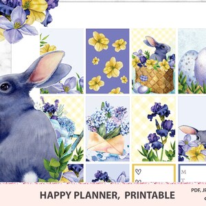 Ester Stickers Digital Download, Happy planner stickers, Weekly kit, Bunny, Watercolor Flowers, Silhouette cut files, PNG for Cricut