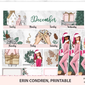 December afdrukbare maandelijkse Kit voor erin Condren leven planner, ECLP maandelijkse weergave set, leuke winter Kit JPEG PDF SIlhoeutte cut line bestanden