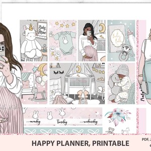 Naklejki do wydrukowania dla dzieci do klasycznego Happy Planner, tygodniowego zestawu dla przyszłej mamy, widoku pionowego dla noworodków, dla ciężarnej mamy, zestawu dla noworodków