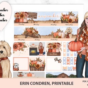 Kit mensuel Erin Condren de novembre à imprimer, kit de visualisation mensuelle pour octobre 2025. ECLP Ferme d'automne sur le thème des citrouilles
