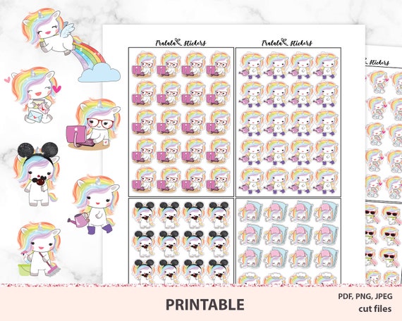 Printable Stickers Unicorn Stickers Rainbow Stickers - Etsy