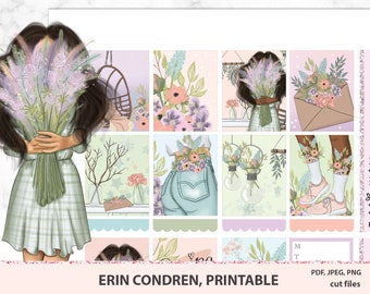 Bloom Erin Condren planner stickers vertical, Printable planner stickers, Instant download, Cricut/Silhouette cut files, floral weekly kit