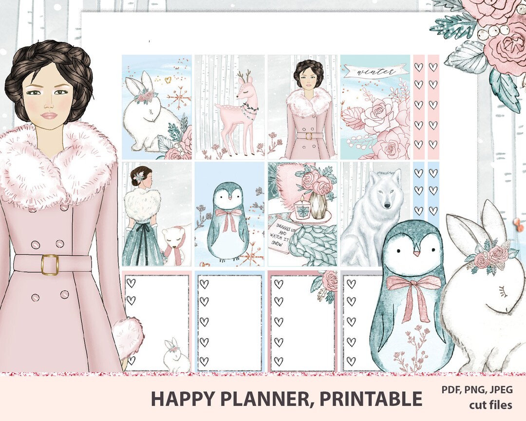 Pastel Winter Planner Stickers, Printable Weekly Kit for Happy Planner ...