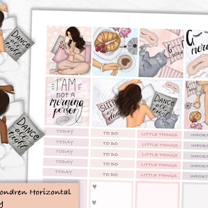 BUT FIRST COFFEE planner stickers, printable weekly set for Erin Condren horizontal planner, blush set with African American woman diy cuts