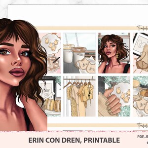 Printable Planner Stickers, Erin Condren Weekly planner sticker kit, Coffee shop, Digital Download, Planner printables with cut files