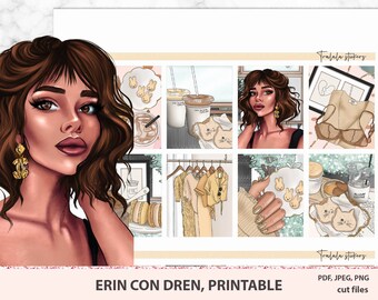 Pegatinas planificadora imprimibles, Kit de pegatinas del planificador semanal Erin Condren, cafetería, descarga digital, imprimibles planificadores con archivos cortados