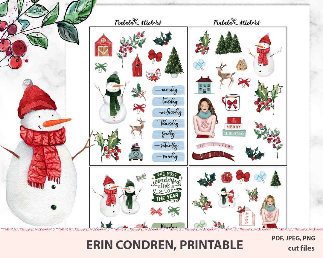 Watercolor Winter Printable Planner Stickers for Christmas, Bullet ...