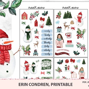 Aquarell Winter druckbare Sticker für Weihnachten, Kugel Zeitschriften druckbare wöchentliche Set, Schnee, herunterladbare PDF PNG Silhouette Dateien