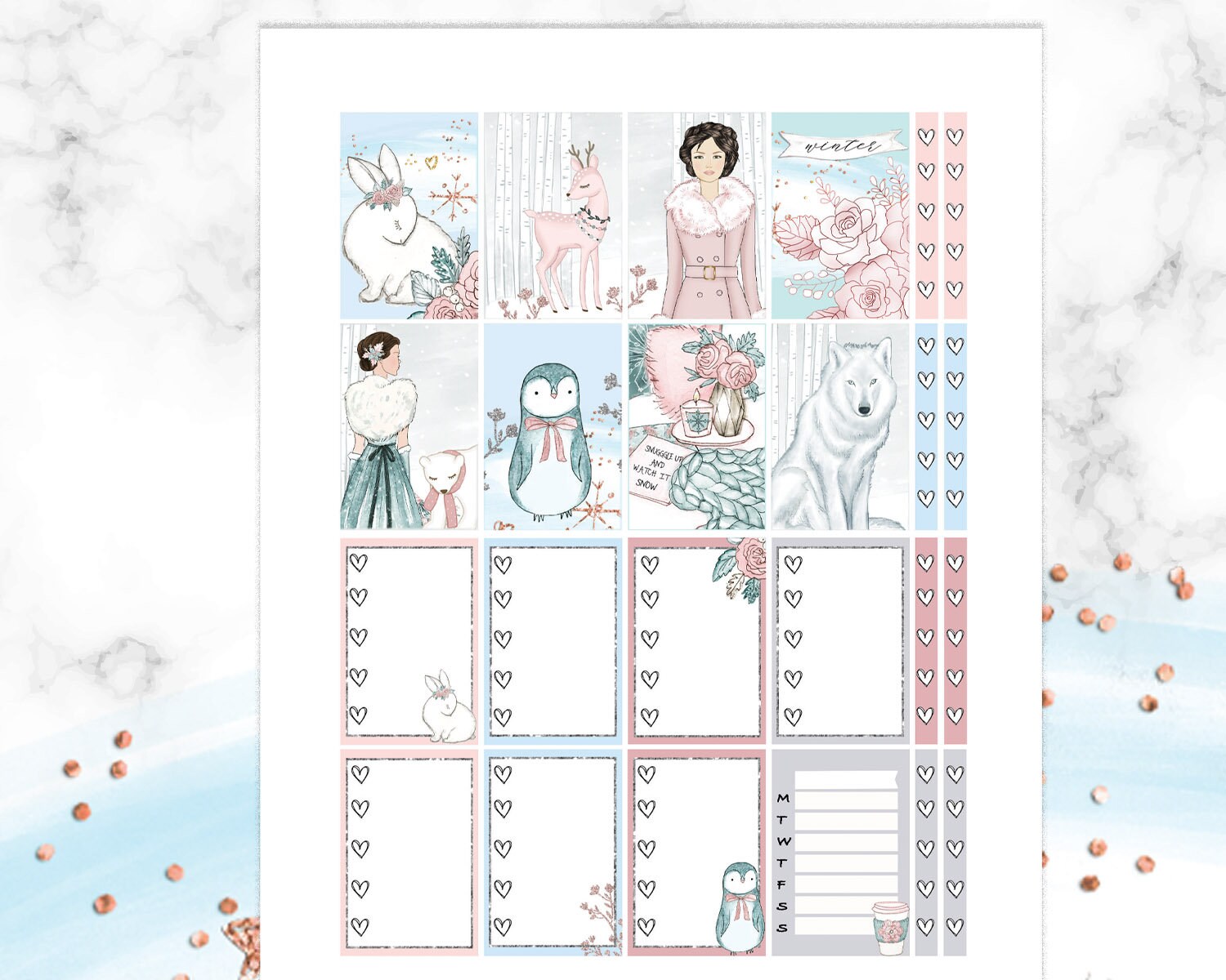 Pastel Winter Planner Stickers, Printable Weekly Kit for Happy Planner ...