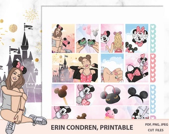 Theme park Erin Condren planner stickers, Mouse ears printable kit, Carnival Festival ECLP weekly kit, traveler's notebook Silhouette files