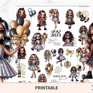 Stickers planificateur imprimable NOUVEL AN, autocollant planificateur horizontal pour kit déco hebdomadaire Happy planner Pack d'autocollants journal Filofax Nouvel An