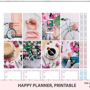 Adesivi stampabili happy planner, kit fotografico MAMBI stampabile, bellissimo pianificatore verticale con tema floreale per i tossicodipendenti del caffè, fiori primaverili