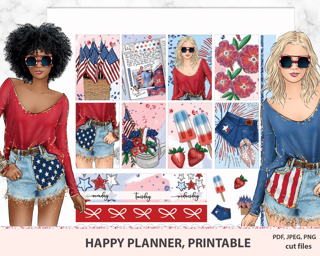 4th of July Printable Stickers, Happy Planner Stickers, Freedom Weekly ...