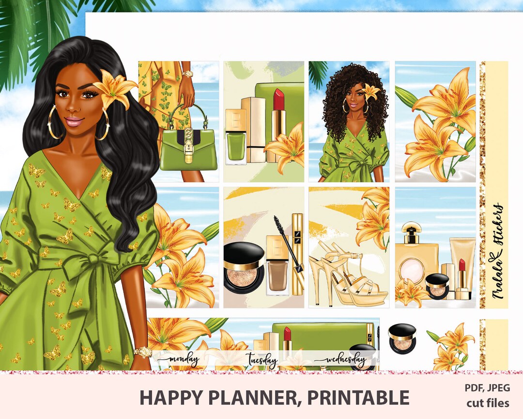 Happy Planner Printable Stickers, Weekly Kit, African American Girls ...