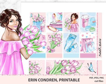 Tulips Erin Condren Printable Planner Stickers, Erin Condren sticker kit, fashion stickers, Weekly Kit, Floral set, Digital sticker pack