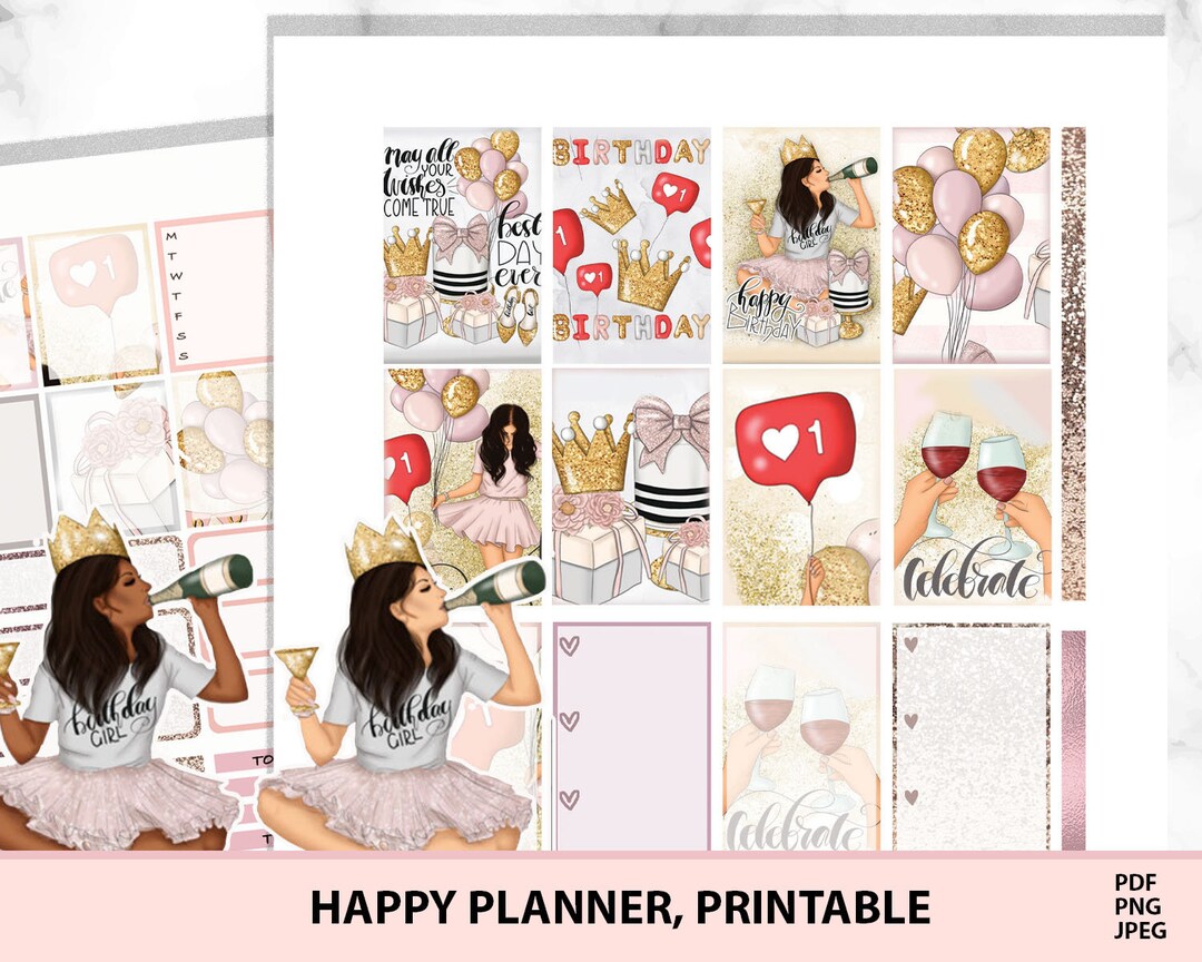 BIRTHDAY PRINTABLE Planner Stickers for Happy Planner, Weekly Organizer ...