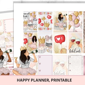 BIRTHDAY PRINTABLE planner stickers for Happy planner, weekly organizer for natal day, party planning, ballons theme for celebration