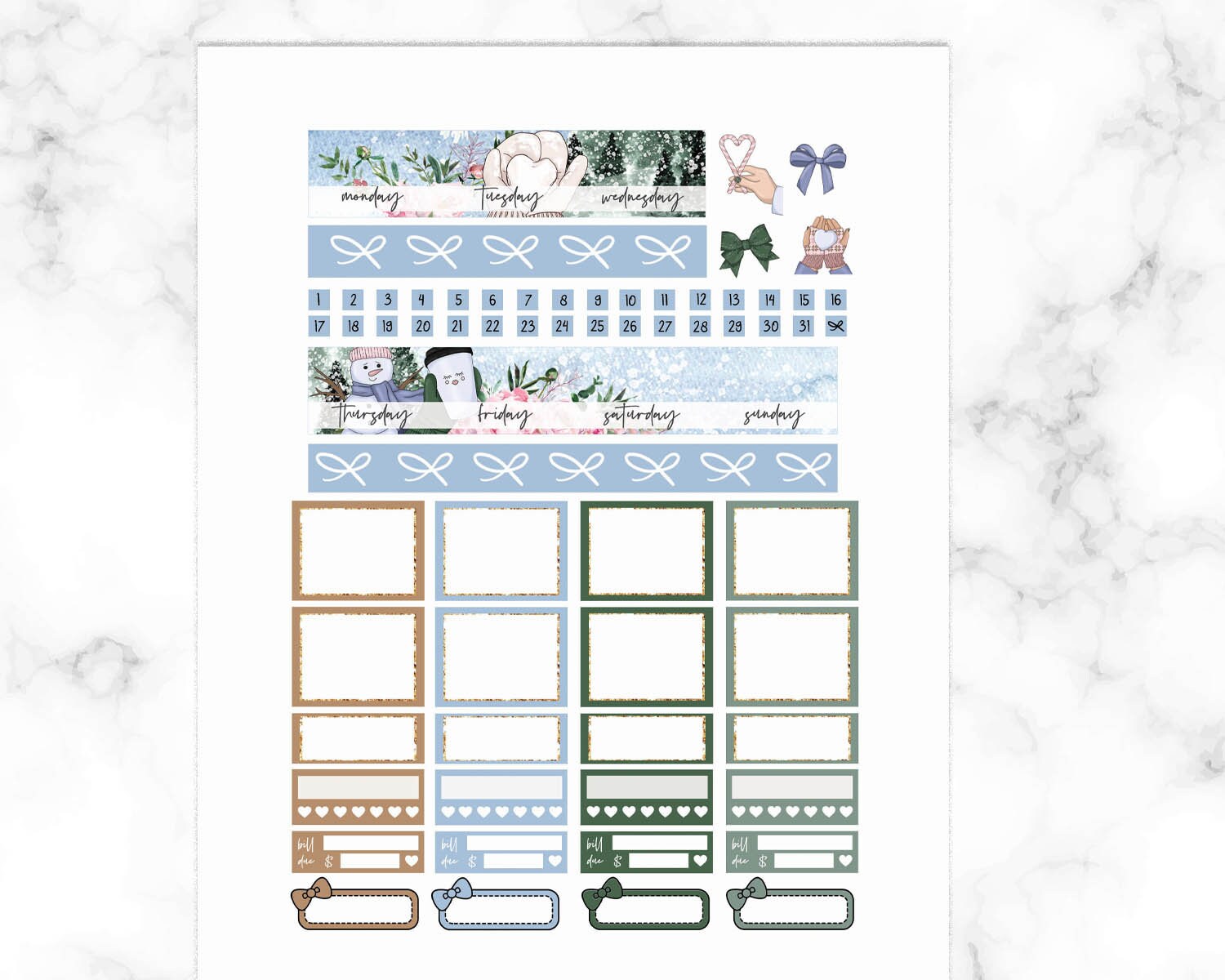 Watercolor Winter Holiday Happy Planner Printable Kit Pink - Etsy