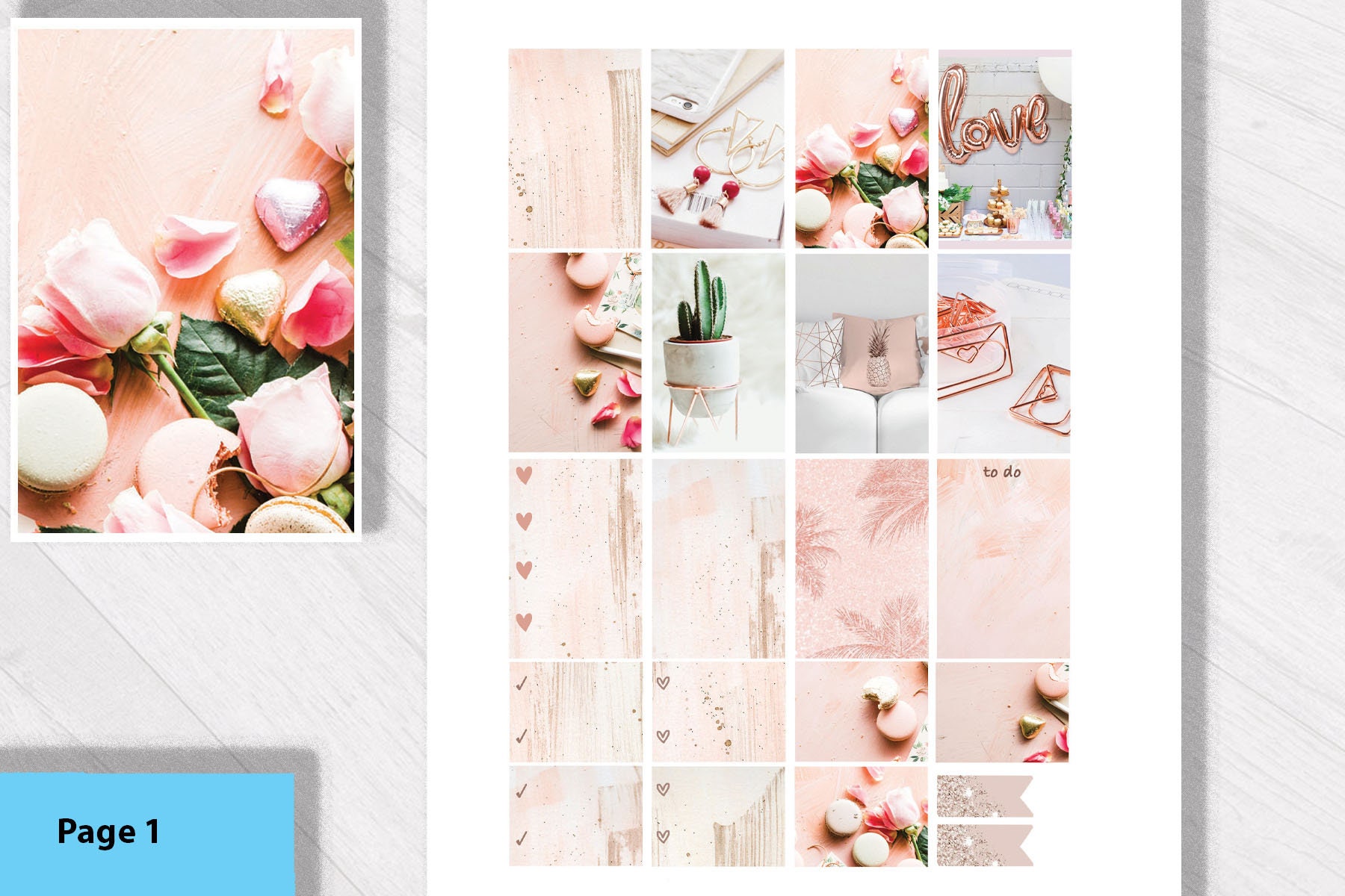 Rose Gold and Pink Printable Weekly Kit Stickers With Roses and ...