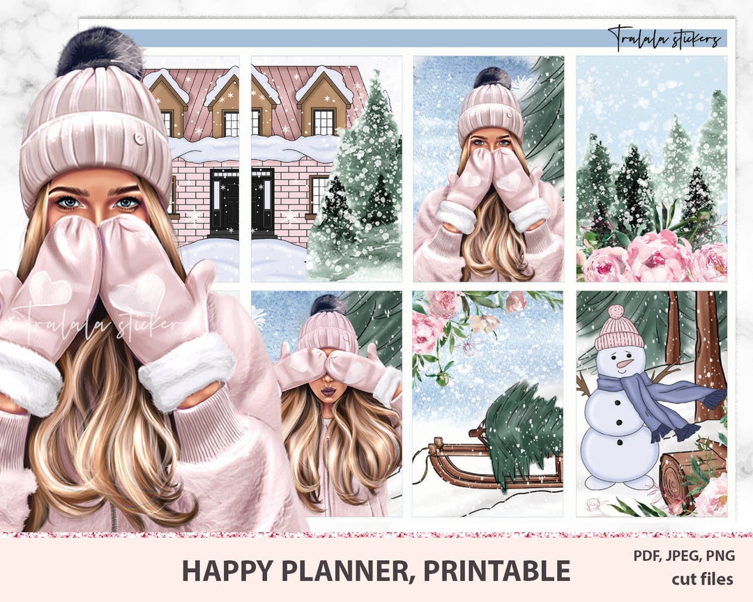 Watercolor Winter Holiday Happy Planner Printable Kit, Pink Pastel ...