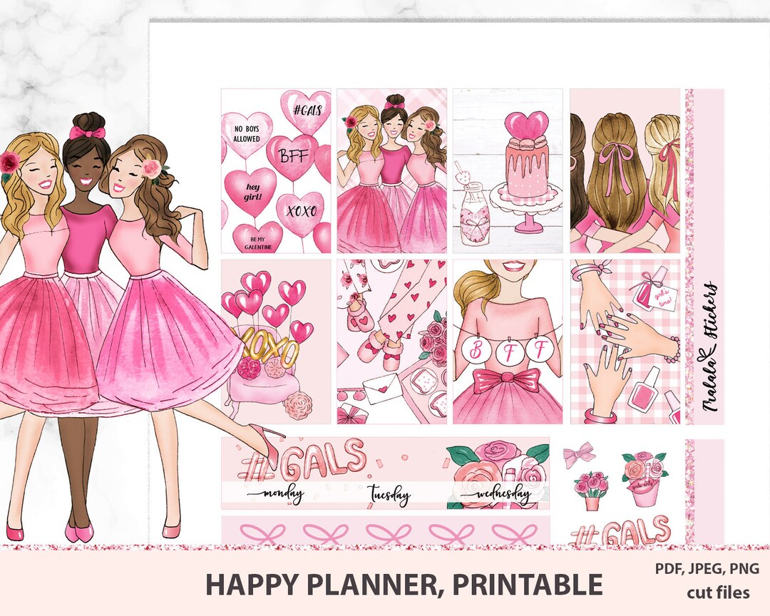 PRINTABLE Valentines Day Planner Stickers, GALS Happy Planner Weekly ...
